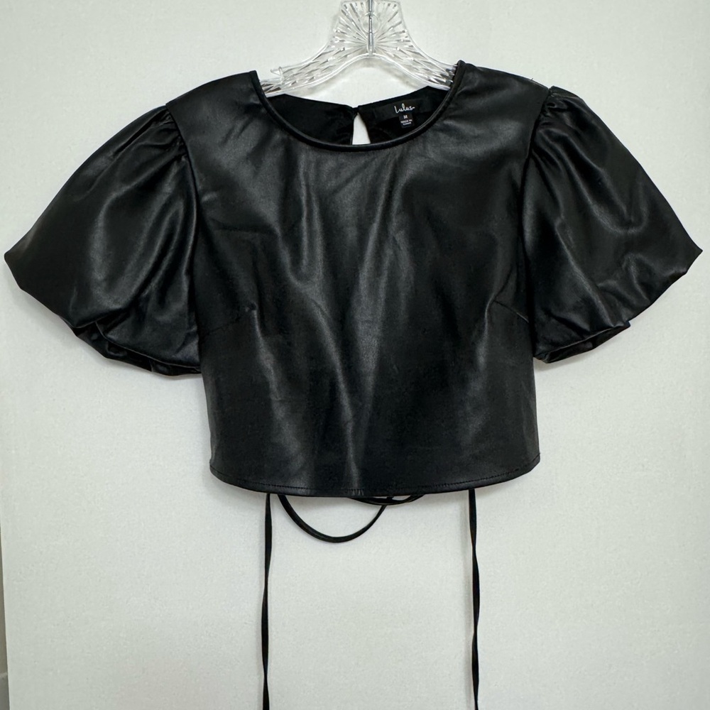 Lulus Absolute Icon Black Vegan Leather Lace-Up Puff Sleeve Top
